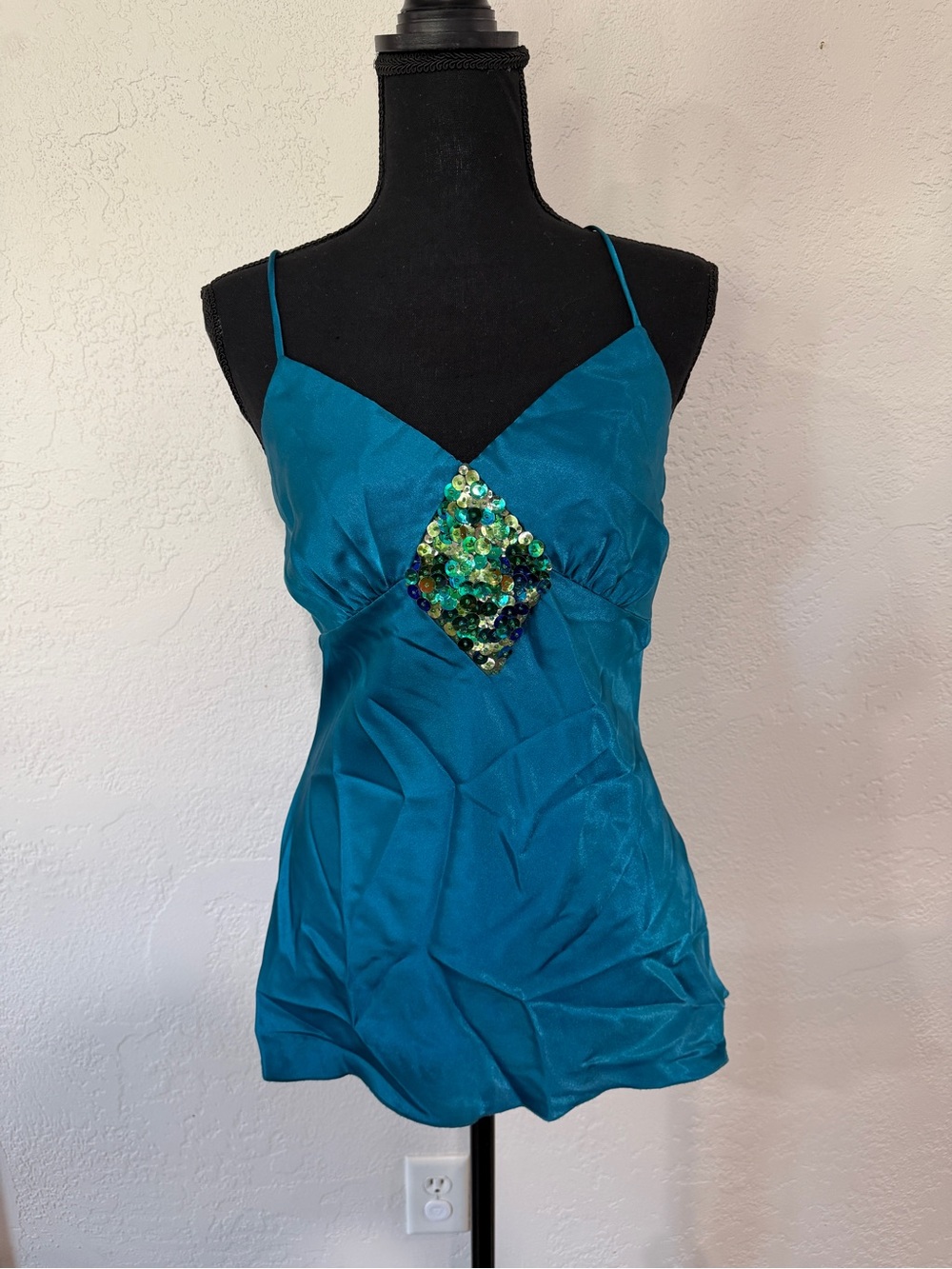 Y2K Love Squared Teal Camisole with Sequin Accent